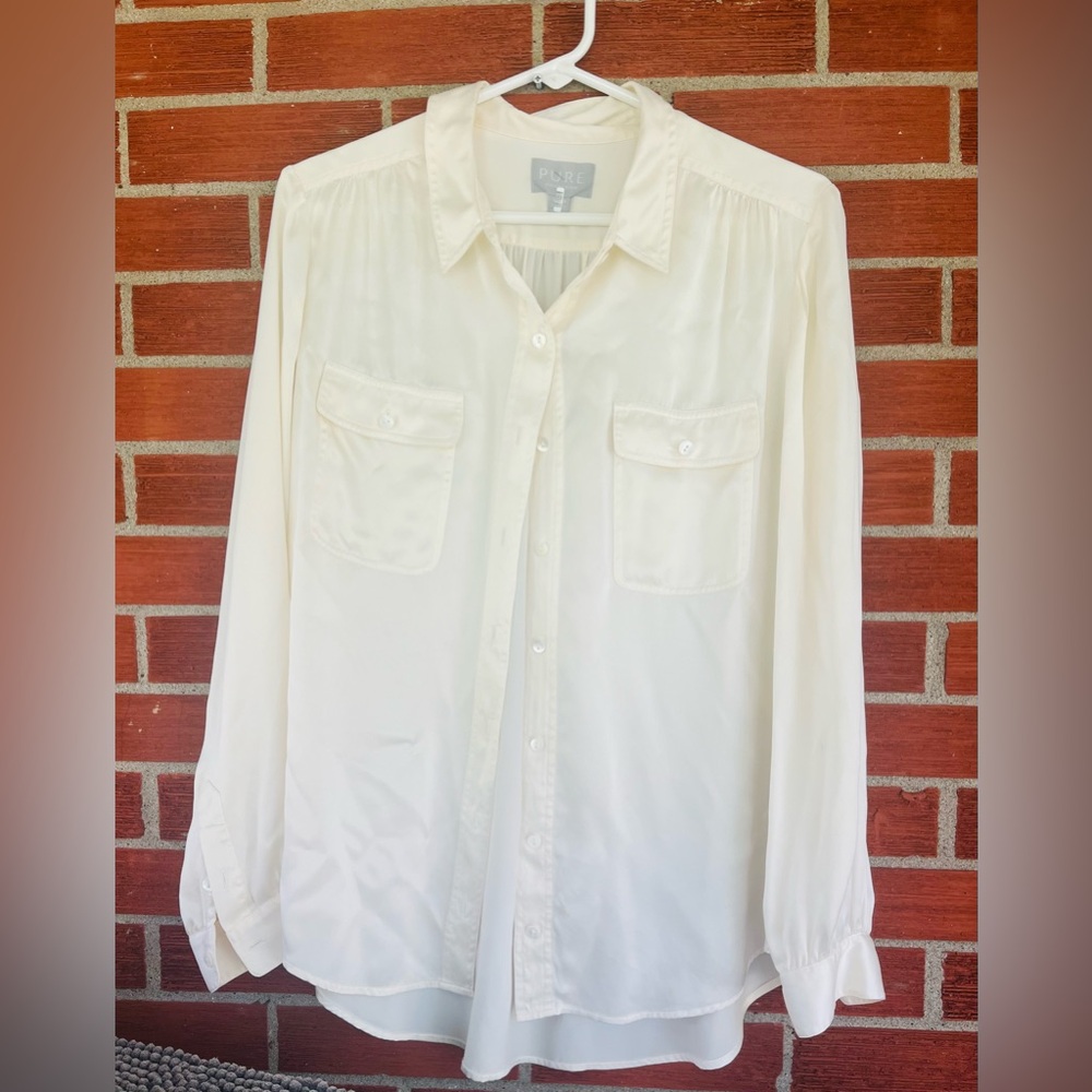 Pure Collection Silk Button Up Blouse US 2 in Cream